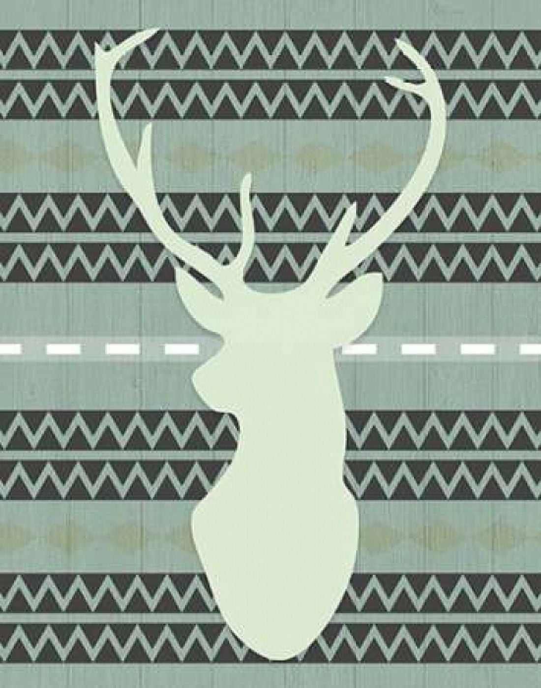 Green Tribal Deer Head on Gray Canvas Art - Tara Moss (22 x 28)