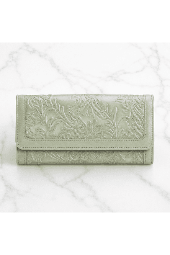 Green Trifold Leather Ladies Purse RFID Blocking Wallet Card Holder