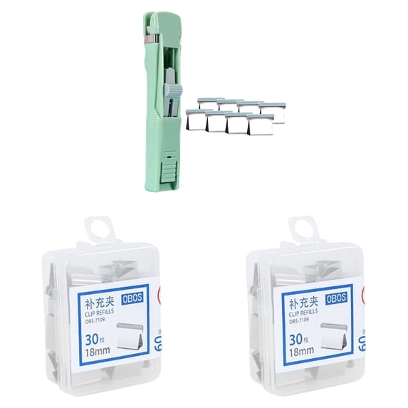 Green Trim Large Stapler Clip Pusher with 68 Clips by Dusknt Portable Push Stapler with Reusable Clips Handheld Paper Clam Clip Dispenser 55 Sheet Capacity No Hole Punch Free Binding Tool