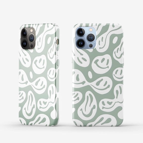 Green Trippy Smile Face Case for iPhone 13 Pro Max, Aesthetic Cute Smiling Pattern, Cool Trendy Smooth Bright Tough PC Case for iPhone 13 Pro Max