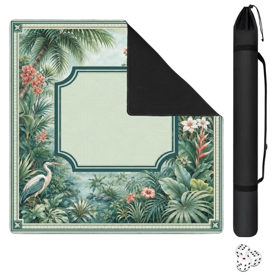 Green Tropical Birds Botanical Mahjong Mat 31.5x31.5 Inch | Non-Slip And Noise Reduction Mah Jong Table Mat Cover with Carrying Bag For Mahjong Lovers, Poker, Board Games And Dominoes