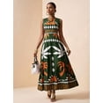 thumbnail image 1 of Green Tropical Botanical Print Sleeveless Maxi Dress For Summer Festival, Vacation, Beach, Street Style, 1 of 8