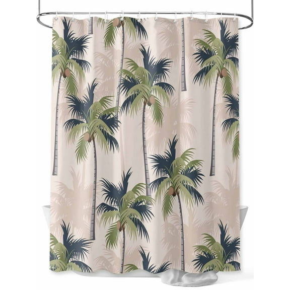 Green Tropical Coconut Tree Shower Curtain, Summer Beach Palm Tree Bathroom Decor Curtains Set with Hooks, Beige Waterproof Fabric Home Accessories， Stall 54 X 78 Inch