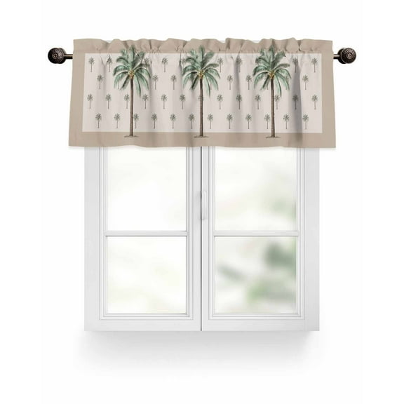 Green Tropical Coconut Trees Kitchen Valances for Windows Summer Vintage Plant Valance Curtains&nbsp; for Kitchen /Living Room/Bedroom/ Bathroom Decor, 54"x18 " ,Rod Pocket 1 Panel, Beige