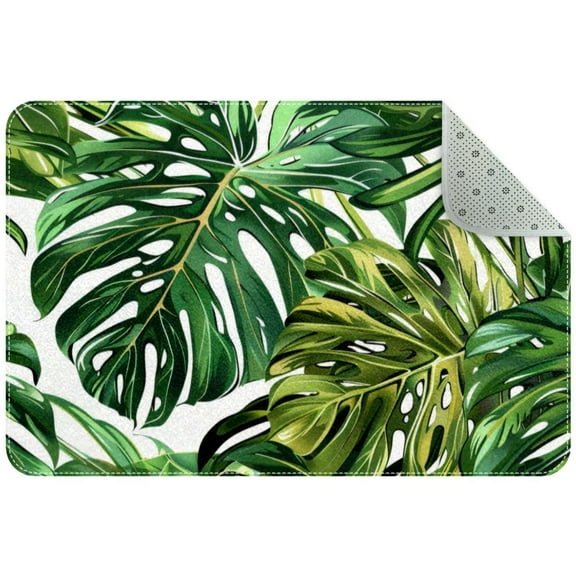 Green Tropical Forest Botanical Background Entryway Rug, 2x3 Area Rug Indoor Door Mat Non-slip Washable Floor Carpet Rug for Bedroom Office Dining Room Bathroom
