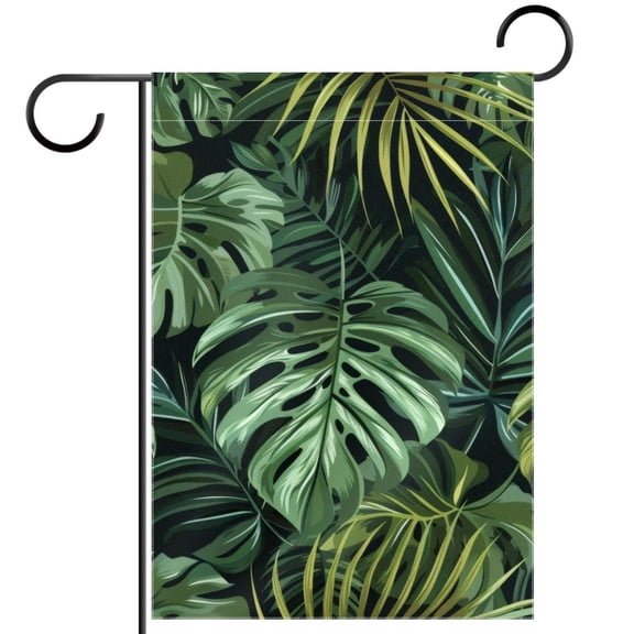 Green Tropical Forest Palm Leaves Decorative Garden Flag for All Seasons, 12 x 18 Inch Small Vertical Double Sided Outside Decoration for Yard Farmhouse