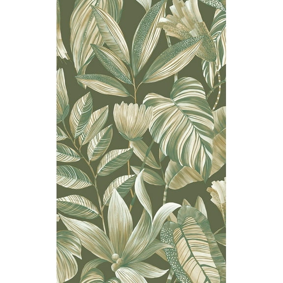 Green Tropical Jungle Leaves Printed Non Woven Non-Pasted Textured Wallpaper 57 Sq. Ft.
