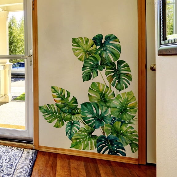 Green Tropical Jungle Leaves Wall Decals Palm Tree Leaf Plants Wall Stickers DIY Peel and Stick Removable Monstera murals Leaf Window Stickers for Kids Bedroom Nursery Living Room Decoration