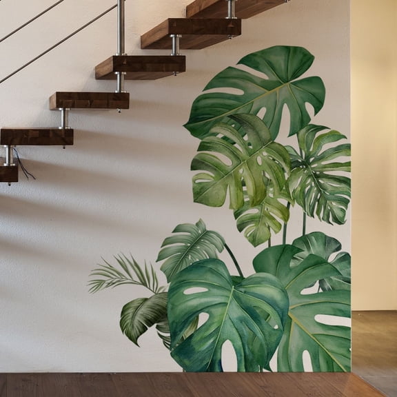 Green Tropical Jungle Leaves Wall Decals Palm Tree Leaf Plants Wall Stickers DIY Peel and Stick Removable Monstera murals Leaf Window Stickers for Kids Bedroom Nursery Living Room Decoration