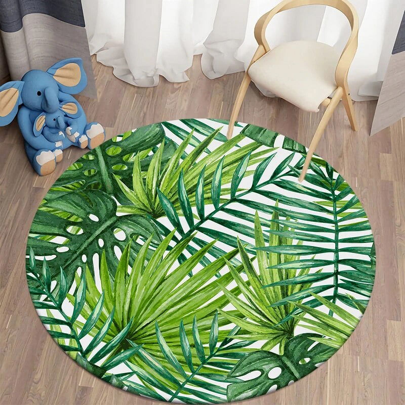 Green Tropical Kawaii Printed Round Carpet Children's Living Room Mat