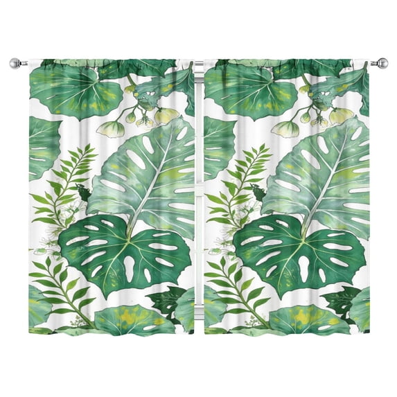 Green Tropical Large Leaves Curtains-blackout Curtains Bedroom Decor Living Room Darkening Grommet Window Drapes 2 Panels Set 52"x 84"