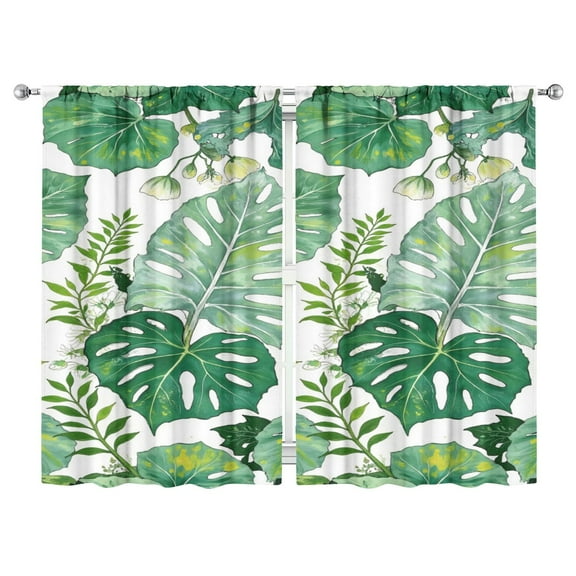 Green Tropical Large Leaves Curtains-blackout Curtains Bedroom Decor Living Room Darkening Grommet Window Drapes 2 Panels Set 52"x 84"