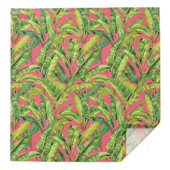 Green Tropical Leaves Cloth Napkins Washable Set of 1, Summer Palm Botanical Pink Reusable Dinner Table Napkins Cloth Bulk for Weddings Kitchen Restaurants Hotel Events Parties 20 x 20 Inch