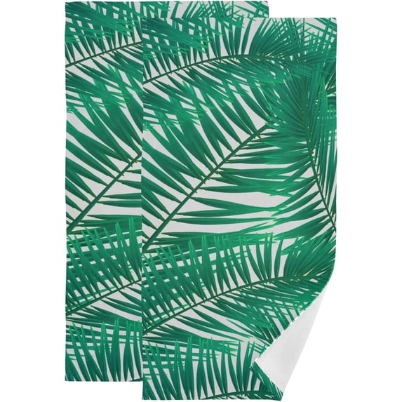Green Tropical Leaves Hand Towels for Bathroom, Summer Green Frond Kitchen Towel 2 PCS Ultra Soft and Highly Absorbent Decorative Fingertip Face Bath Towels for Spa & Hotel, 28.3"x 14.4"
