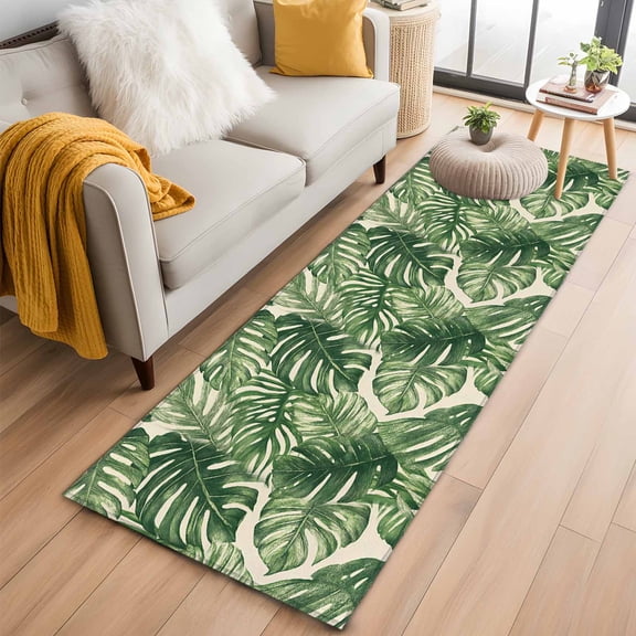 Green Tropical Leaves Kitchen Runner Rug 2x6 Washable Runners for Hallway Non Slip Farmhouse Summer Leaf Plants Large Area Rug Indoor Floor Carpet for Bathroom Laundry Entryway Bedroom Living Room