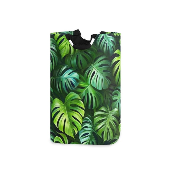 Green Tropical Leaves Laundry Basket with Handles Foldable Laundry Hamper Freestanding Washing Bin 50L