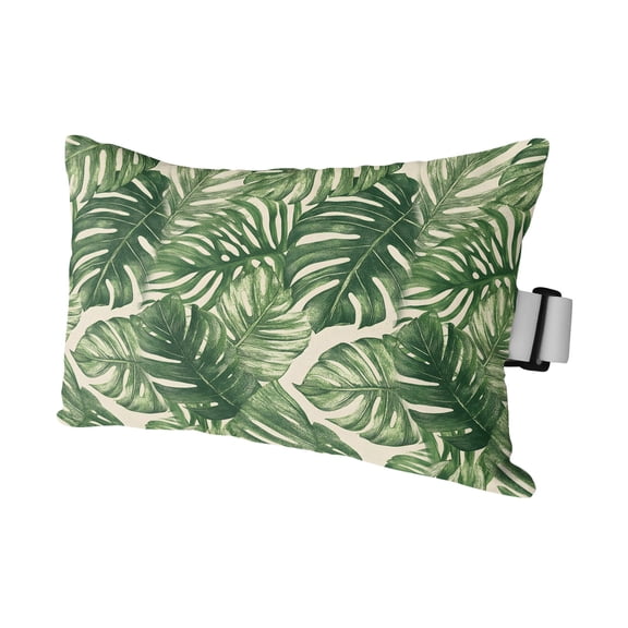 Green Tropical Leaves Outdoor Pillows for Chaise Lounge Chair Waterproof Lumbar Pillows with Insert&Adjustable Strap Beach Headrest Pillow Farmhouse Summer Leaf Plants Pillow for Patio Pool 11"x16"