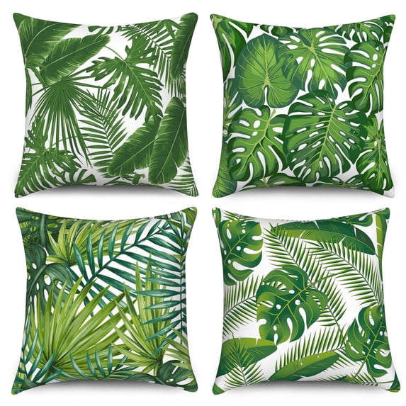 Green Tropical Leaves Pillow Cover 16x16 Inch,Set of 4 Summer Palm Tree Cushion Cases for Couch Sofa Bed Home Decor