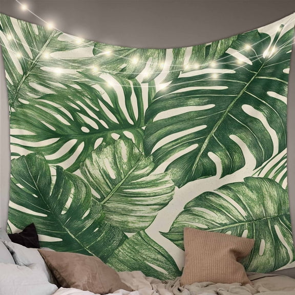 Green Tropical Leaves Small Tapestry for Bedroom Wall Hanging Tapestry, Farmhouse Summer Leaf Plants Ceiling Backdrop Tapestries Poster Blanket Wall Decor for Teens Room Living Room Dorm 23" x 28"