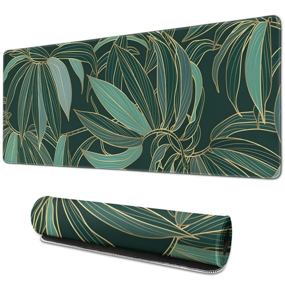 Green Tropical Leaves Ultra Large Mouse Pad: Enhance Your Gaming Area with XXL Mousepad, Big Extended Full Desk Mat for Keyboards, Laptops & Computers - 31.5x11.8 Inch