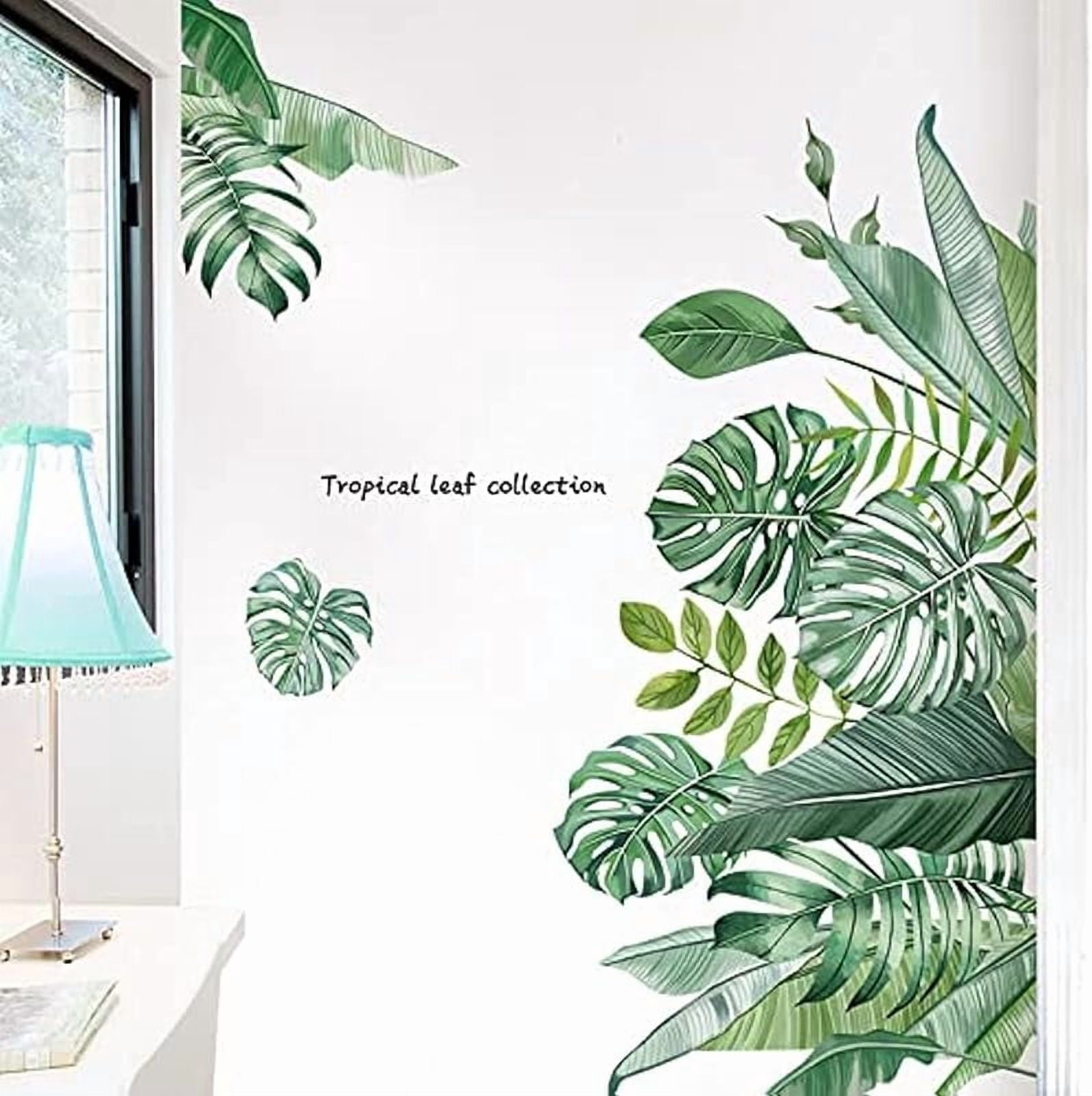 Green Tropical Leaves Wall Decal, Nature Palm Tree Leaf Plants Sticker Art Murals, Waterproof DIY Wallpaper Peel and Stick for Bedroom Living Room Classroom Offices Home Decoration