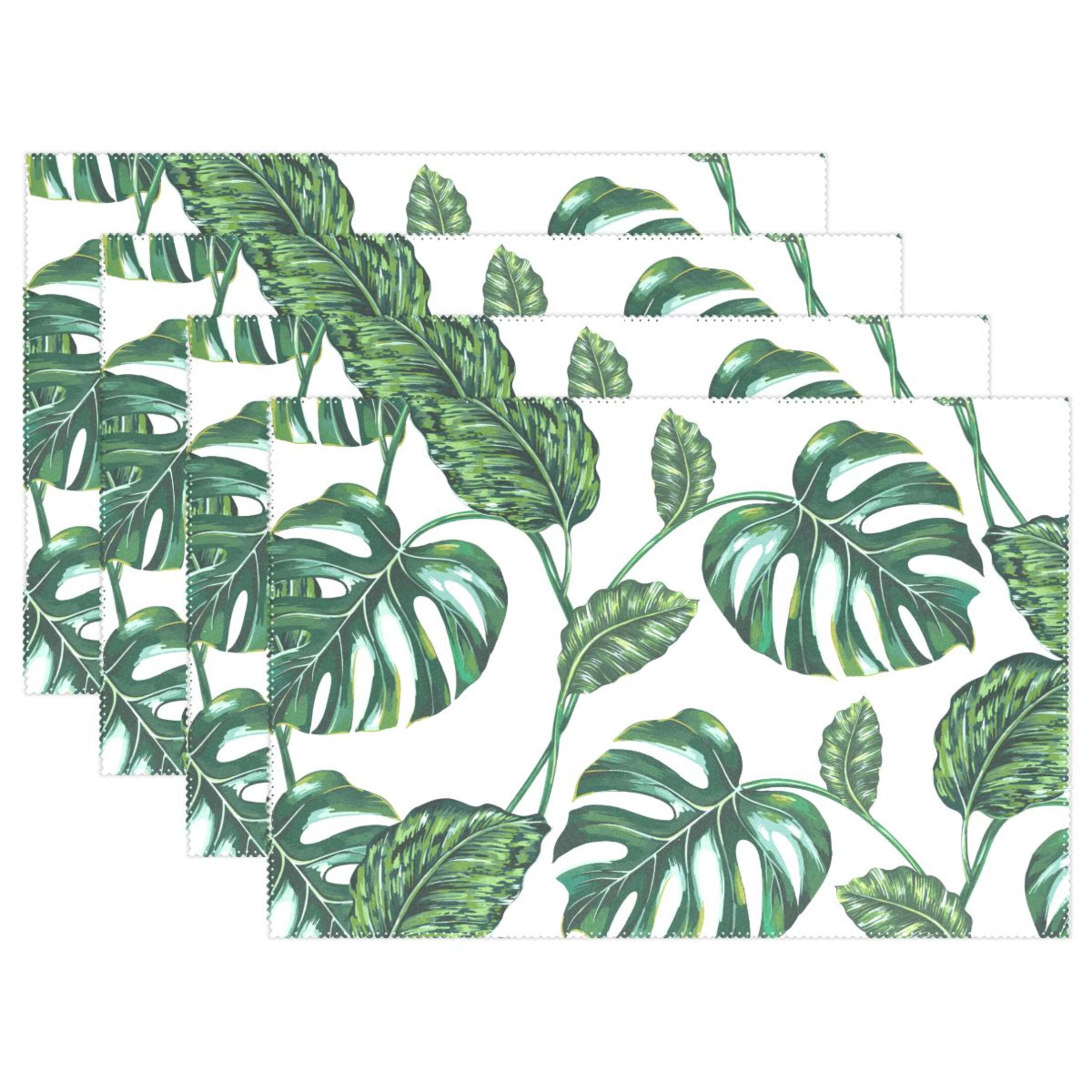 Green Tropical Palm Trees Placemats Set of 4 Dining Table Mat Linen