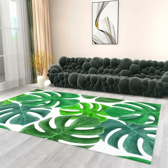 Green Tropical Plants Banana Leaf Area Rug Modern Simple Fresh Large Rugs Indoor Non Slip Machine Washable Breathable Durable Carpet Front Entrance Floor Decor 3x5 Small Non-slip Soft