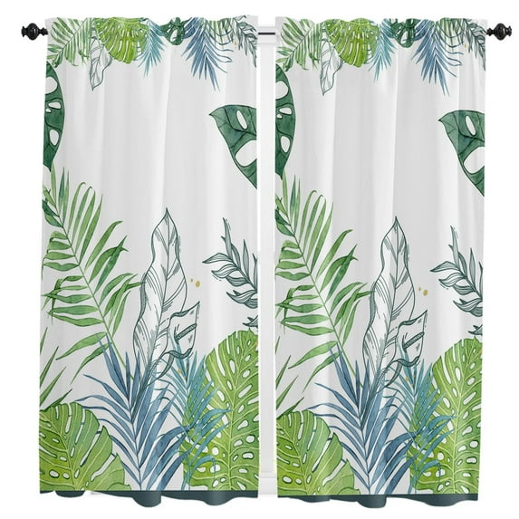 Green Tropical Plants Leaves Curtain Home Decoration Living Room Short Curtains Window Treatments For Kitchen Bedroom
