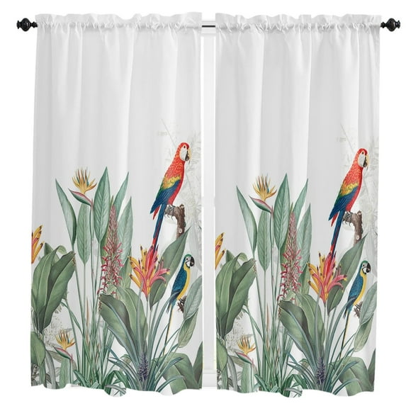 Green Tropical Plants Leaves Curtain Home Decoration Living Room Short Curtains Window Treatments For Kitchen Bedroom