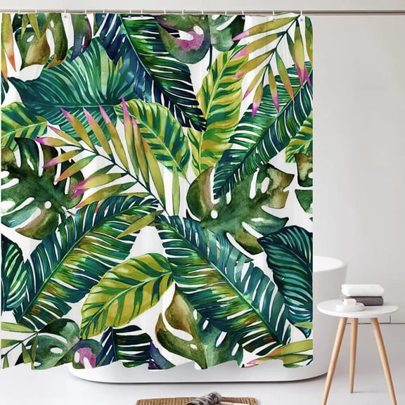 Green Tropical Plants Shower Curtain Bathroom Waterproof Polyester Shower Curtain Leaves Printing Curtains for bathroom shower