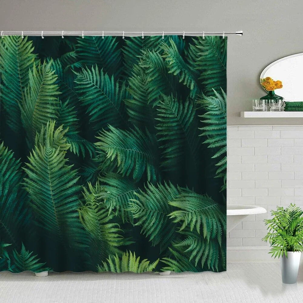 Green Tropical Rainforest Plant Shower Curtains Flower Leaf Leaves Bathroom Decor Waterproof