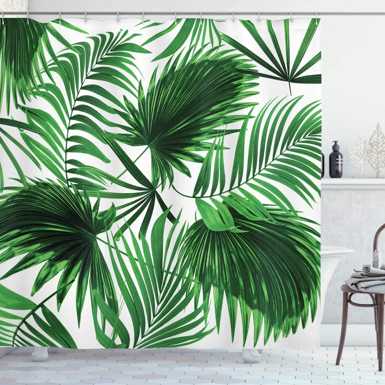 Green Tropical Rainforest Plant Shower Curtains Flower Leaf Leaves Bathroom Decor Waterproof