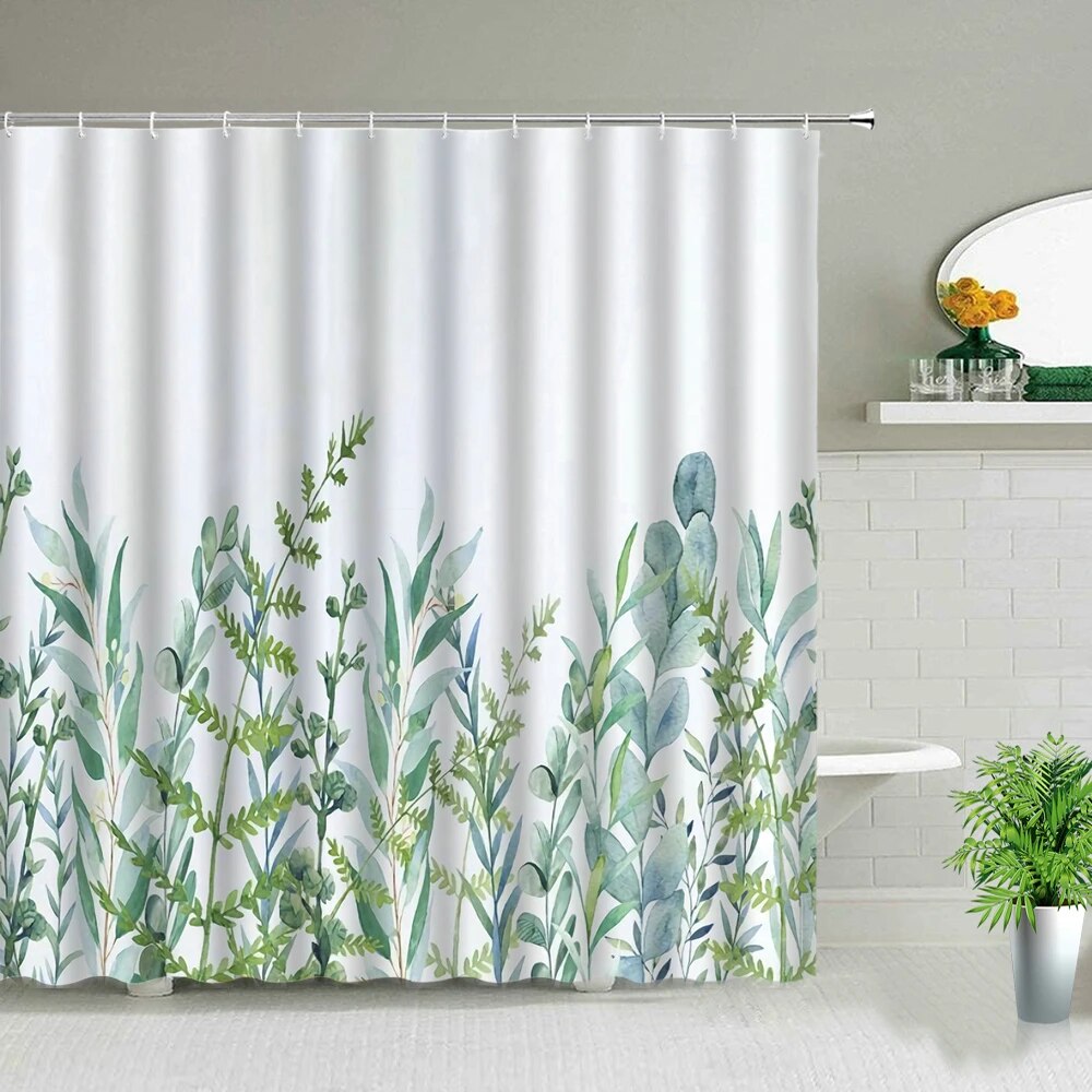 Green Tropical Rainforest Plant Shower Curtains Flower Leaf Leaves Bathroom Decor Waterproof