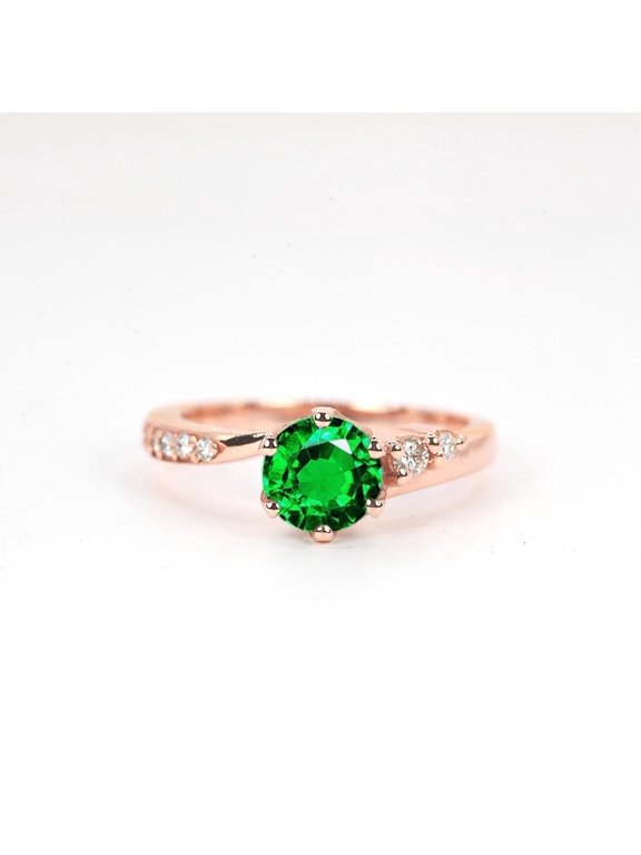 Green Tsavorite Art Deco Engagement Ring: Rose Gold Diamond Ring