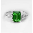 thumbnail image 1 of Green Tsavorite Engagement Ring, Art deco Engagement Ring, Emerald Cut Green Tsavorite Diamond Three Stones Ring, Minimal Dainty Ring, 1 of 5