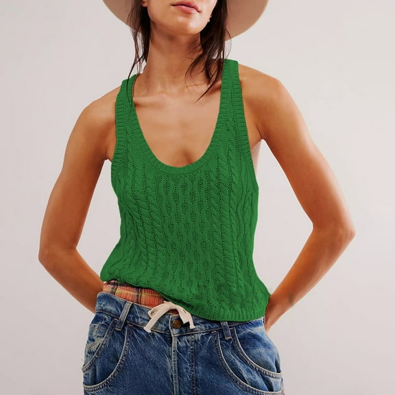 Green Tshirts for Women's Fashion Solid Color Knitted Vest Top Summer Tank Tops for Women 2025