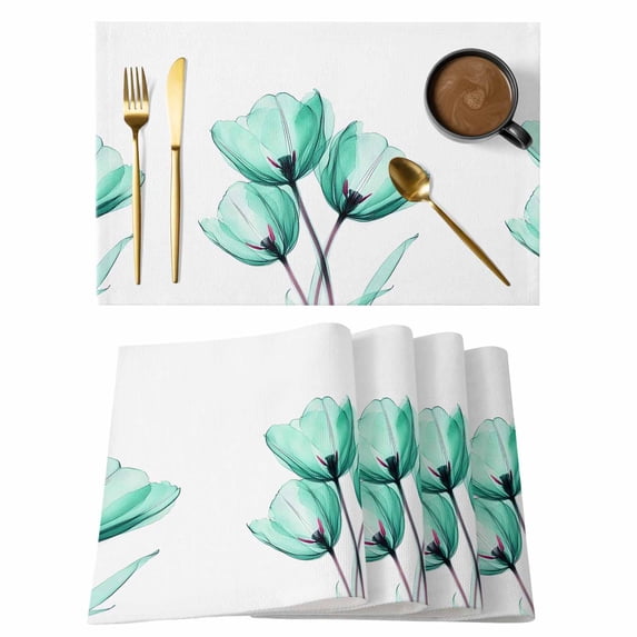 Green Tulip Placemats Set of 4 Modern Elegant Farmhouse Botanical Floral Place Mats Indoor Wipeable Table Mats Washable Cloth Dining Table Placemats for Kitchen Holiday Party Home Decor 13x19 Inch