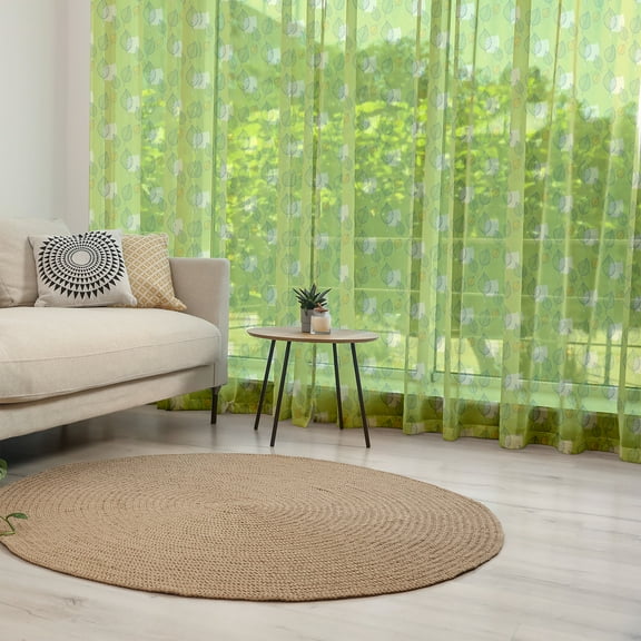 Green Tulle Curtains with Rod Pocket, Abstract Falling Autumn Leaf Defoliation Seasonal Nature Foliage, Sheer Drape for Wedding Party 2 Panels, 7 Sizes, Pale Yellow Apple Green, by Ambesonne