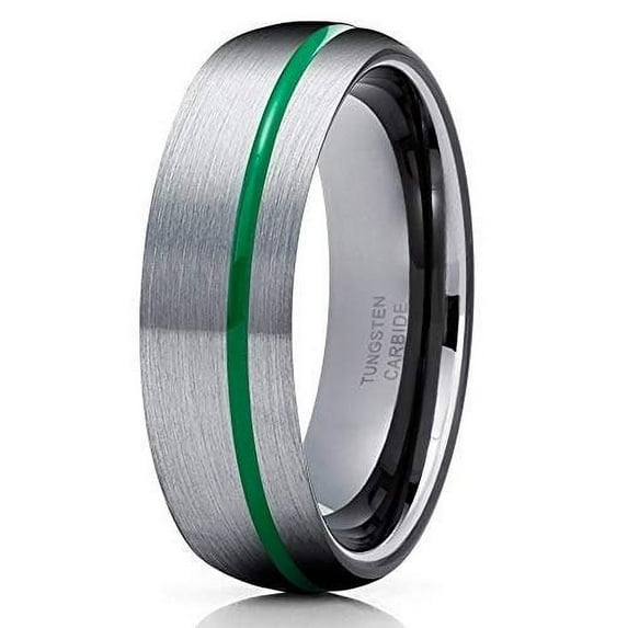 Green Tungsten Wedding Band Gray Tungsten Ring 6mm Gunmetal Tungsten Ring Anniversary Ring Men and Women Comfort Fit
