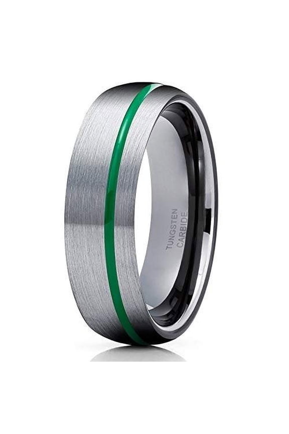 Green Tungsten Wedding Band Gray Tungsten Ring 6mm Gunmetal Tungsten Ring Anniversary Ring Men and Women Comfort Fit