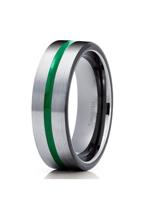 Green Tungsten Wedding Band Gunmetal Tungsten Ring Anniversary Ring Men & Women Gunmetal Tungsten Ring Tungsten Wedding Ring