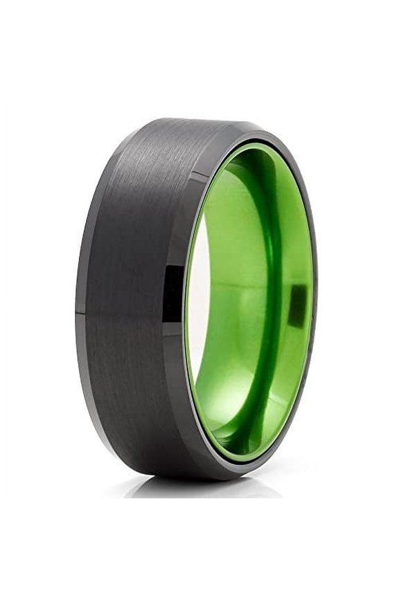Green Tungsten Wedding Ring,8mm Wedding Ring,Black Tungsten Ring,Tungsten Carbide Ring,Men and Women,Black Ring