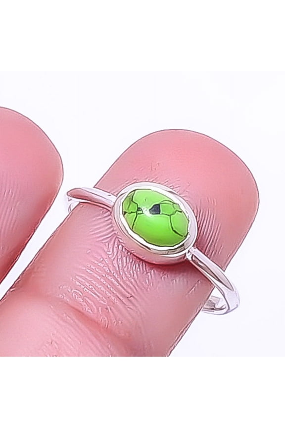 Green Turquoise 925 Sterling Silver Solitaire Ring s.8.5 A321, Christmas Gift, Gemstone Silver Jewelry, Turquoise Ring, New Year Sale