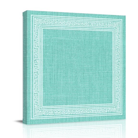 Green Turquoise Abstract Art Canvas Wall Art for Living Room, Vintage Linen Greek Key Geometric Poster Print Painting for Bedroom Office Home Decoration Wall Pictures Prepare To Hang 12"x12"