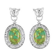 SHOP LC Green Turquoise 11.00 ctw Leopard Head Dangle Earrings in Platinum Bond Christmas Gifts