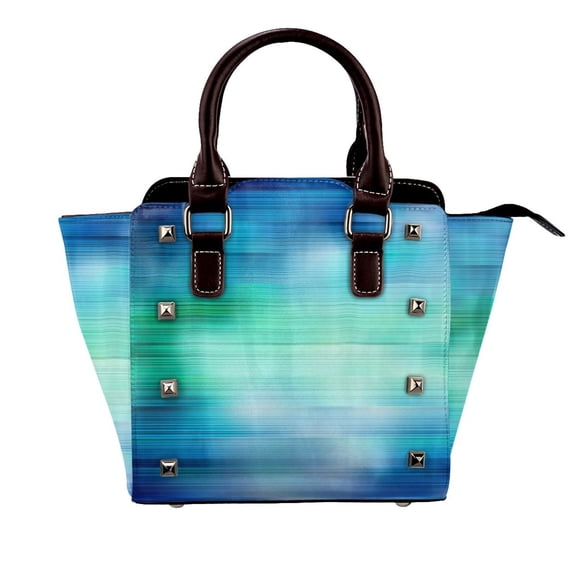 Green Turquoise Teal Blue Abstract Texture Rivet Fashion One-Shoulder Women's Handbag Tote Bag
