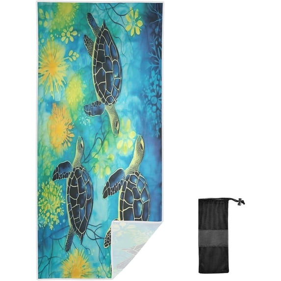 Green Turtle Beach Towel Soft Absorbent Quick Dry Sand Free Lightweight Polyester Camping Towels for Beach Travel Swim 31x71 in Wash cloth