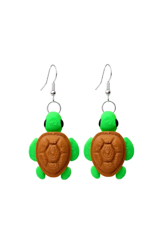 Green Turtle Drop Earrings with Linked Dangle Design