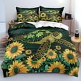 thumbnail image 1 of Green Turtle Duvet CoverSunflowers Bedding Set Geometric Lines Bed Sets Fashion Blossom Leaves Reptile Comforter Cover with 2 Pillowcases for Summer Spring, 1 of 4