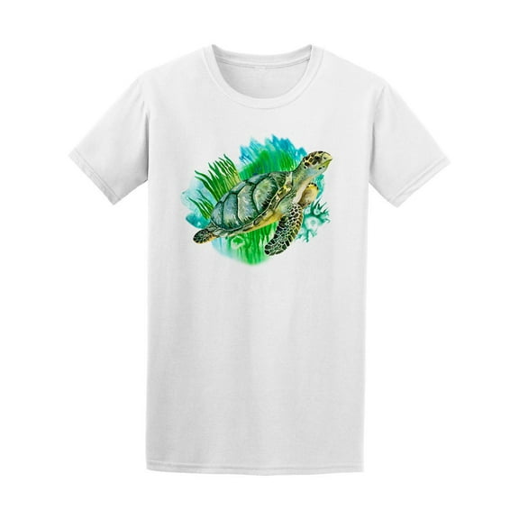 Green Turtle Sea Life Watercolor T-Shirt Men -Image by Shutterstock, Male Small